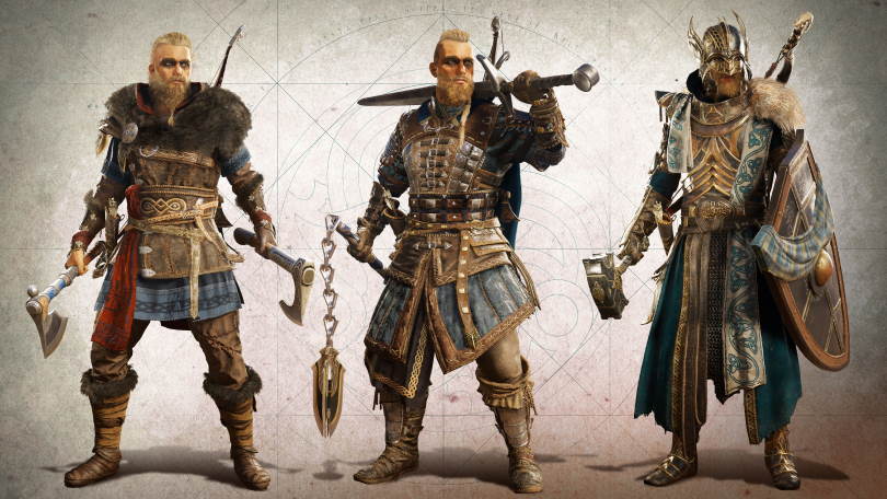 Assassin's Creed Valhalla olika utrustningar för Eivor.