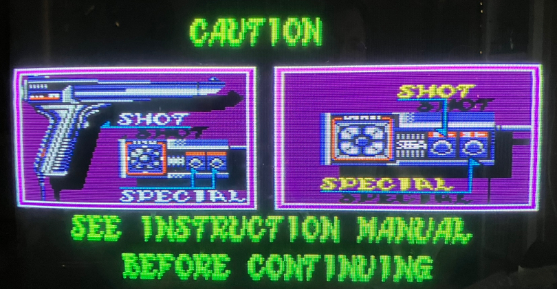 Laser Ghost: Varningstext in-game om att läsa manualen innan användning.